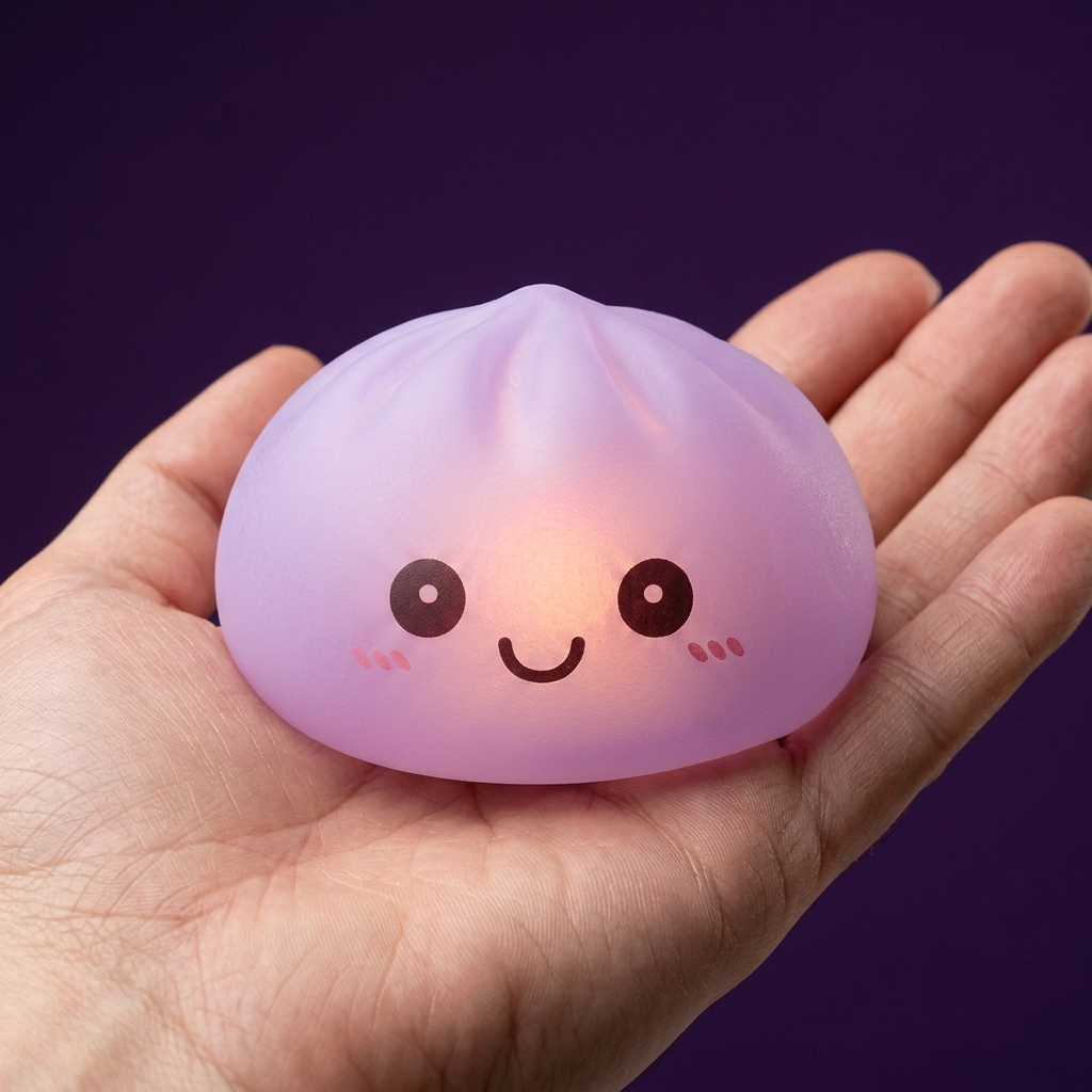 Mystery Squishy Dumpling Nachtlicht in der Hand gehalten, echte Größe
