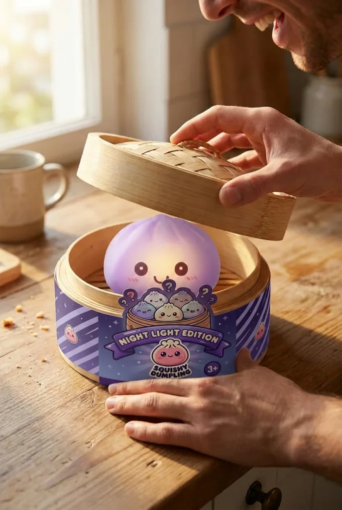 Mystery Squishy Dumpling Nachtlicht beim Auspacken