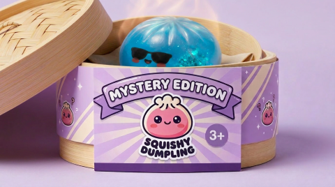 Mystery Dumpling Squishy Sommer-Edition im Bambus-Dämpfkörbchen