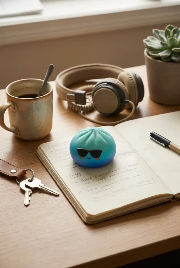 Mystery Dumpling Squishy Sommer-Edition auf dem Schreibtisch