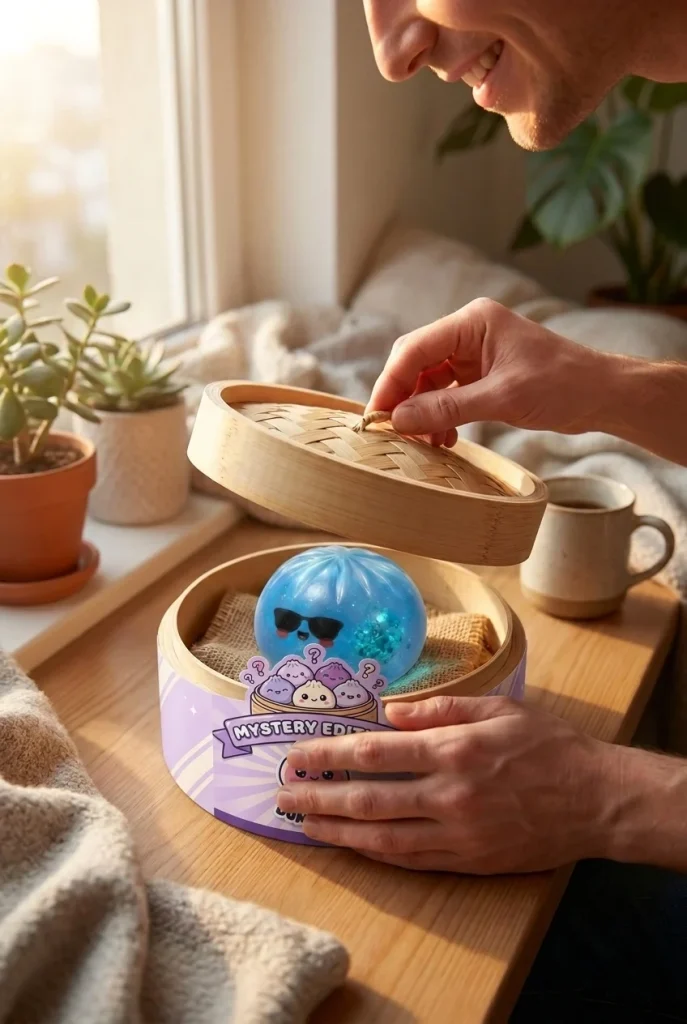 Mystery Dumpling Squishy Sommer-Edition beim Auspacken