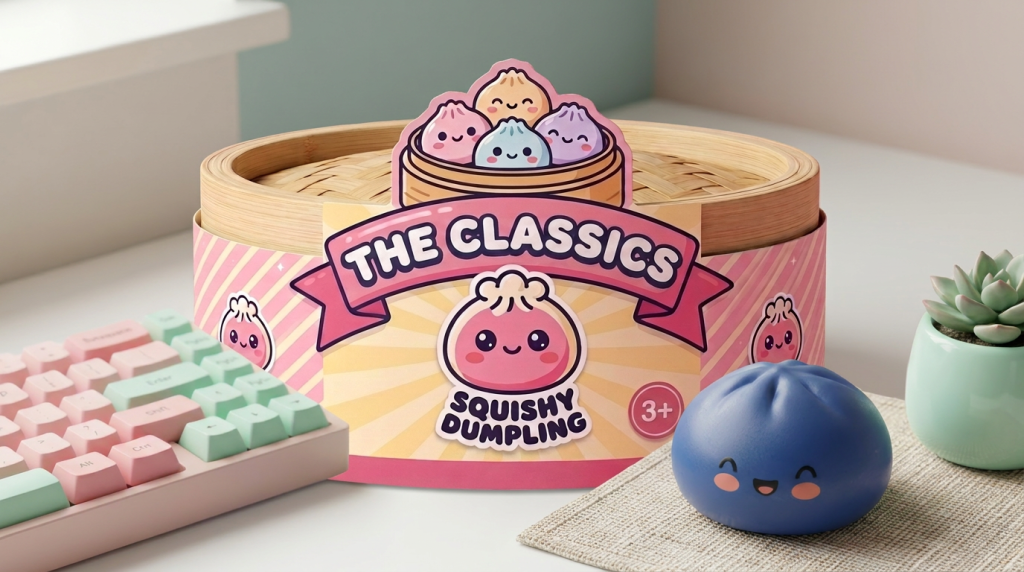 Dumpling Squishy Marineblau Mitternacht in seiner kawaii Umgebung