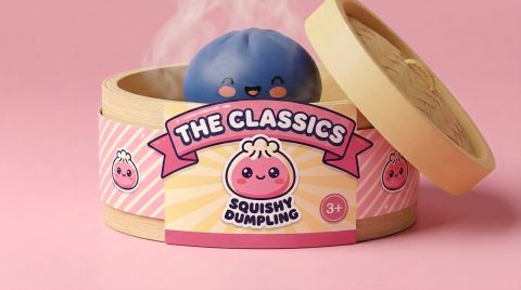 Dumpling Squishy Marineblau Mitternacht im Bambus-Dämpfkörbchen