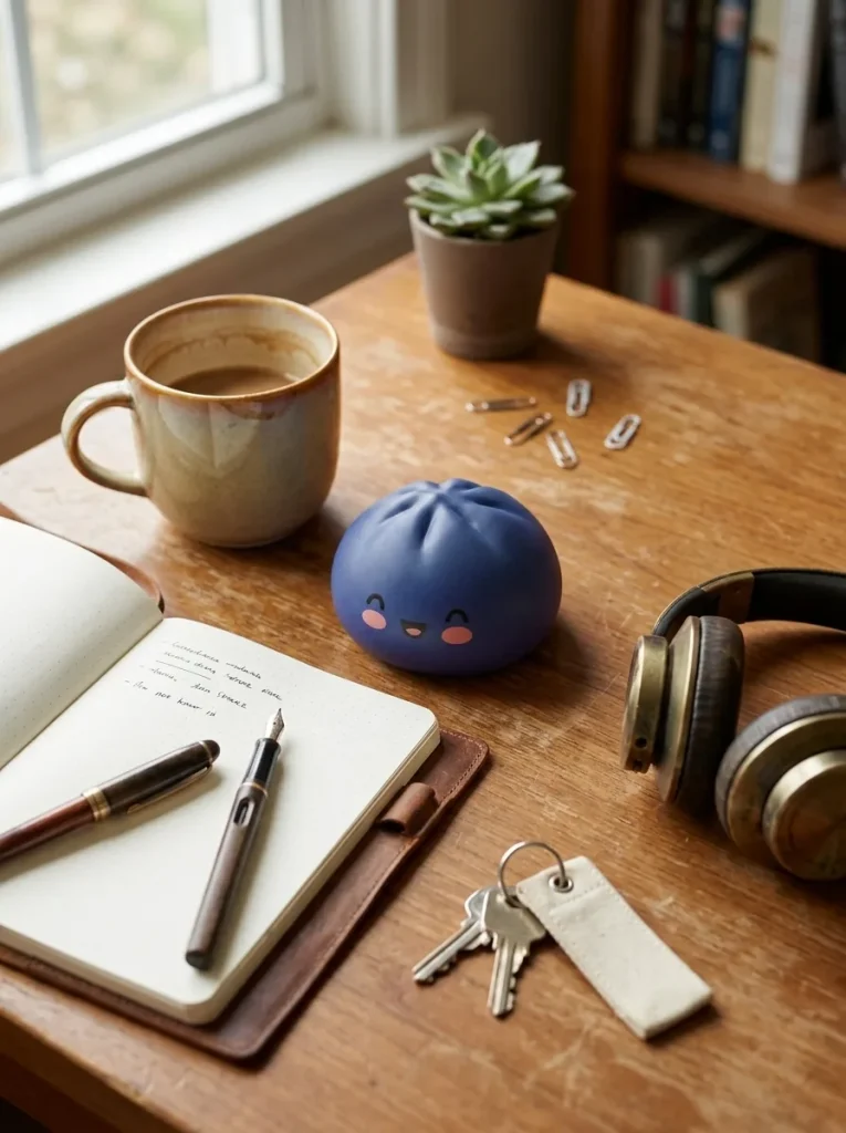 Dumpling Squishy Marineblau Mitternacht auf dem Schreibtisch