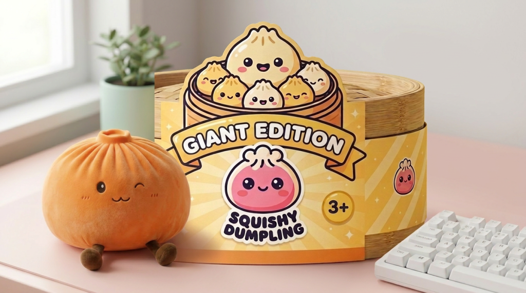 Giant Dumpling Squishy Orange – XXL Kuscheldumpling in seiner kawaii Umgebung