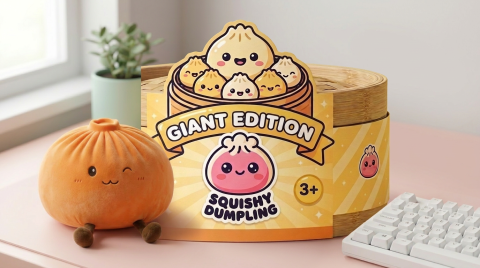 Giant Dumpling Squishy Orange – XXL Kuscheldumpling in seiner kawaii Umgebung