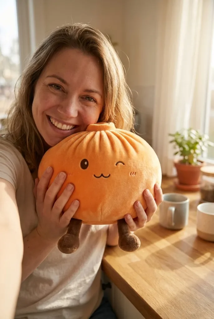 Giant Dumpling Squishy Orange – XXL Kuscheldumpling im Alltag