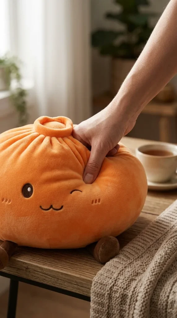 Giant Dumpling Squishy Orange – XXL Kuscheldumpling beim Drücken