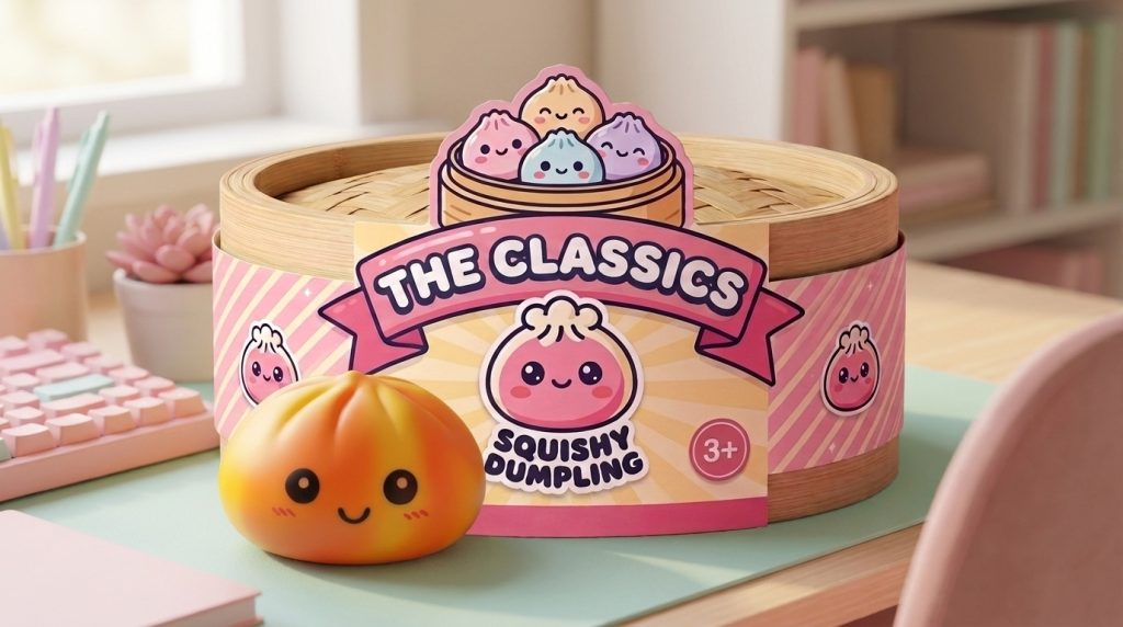 Squishy Dumpling Tie Dye Orange Sonnenuntergang-Marmor in seiner kawaii Umgebung