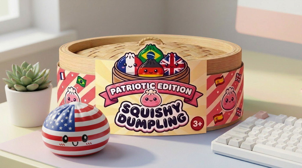 Squishy Dumpling USA – Kawaii Flaggen-Squishy in seiner kawaii Umgebung