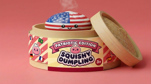 Squishy Dumpling USA – Kawaii Flaggen-Squishy im Bambus-Dämpfkörbchen