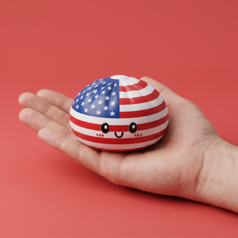 Squishy Dumpling USA – Kawaii Flaggen-Squishy in der Hand gehalten, echte Größe