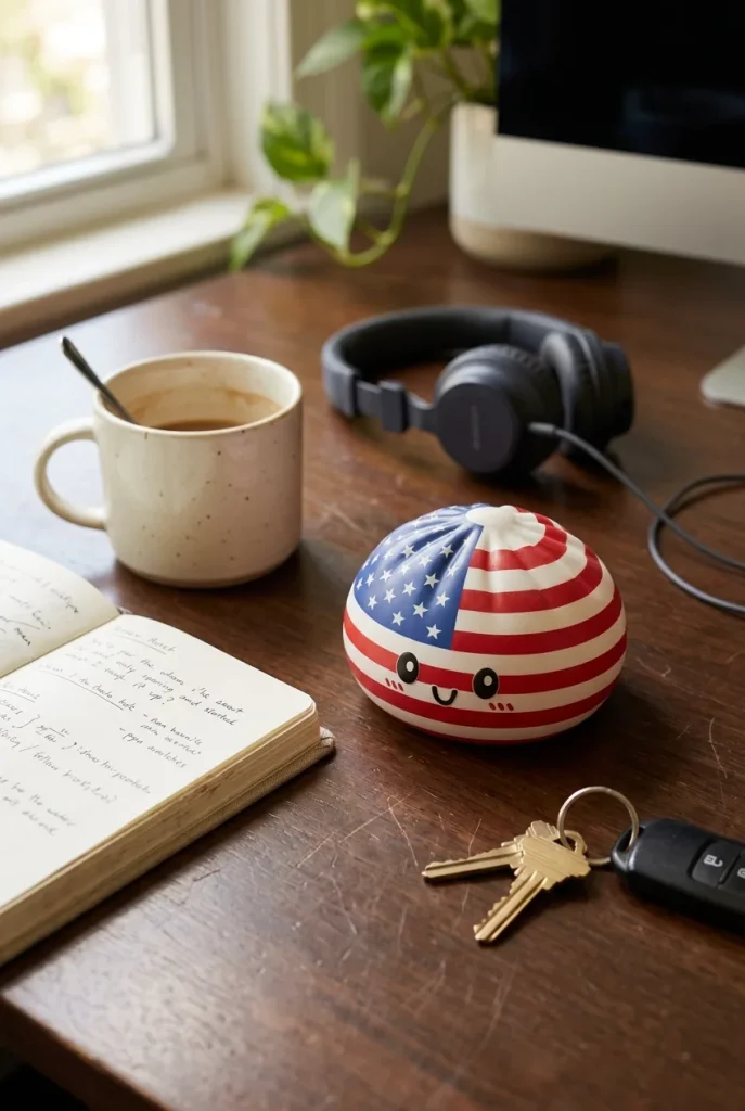 Squishy Dumpling USA – Kawaii Flaggen-Squishy auf dem Schreibtisch