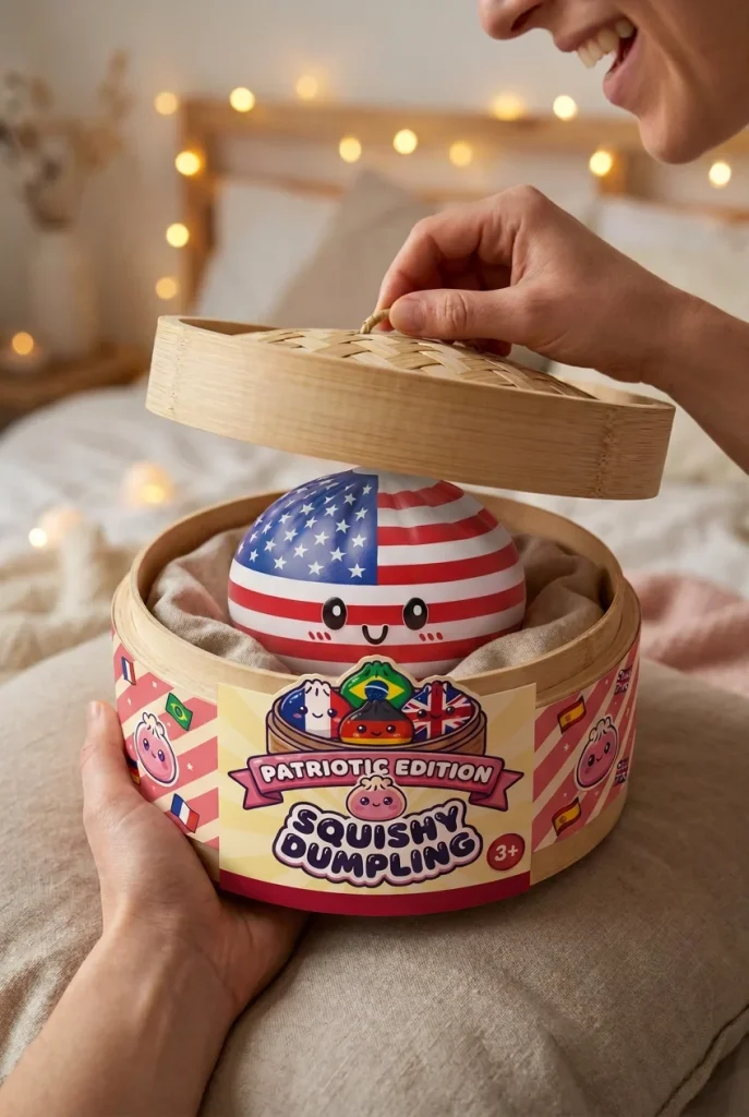 Squishy Dumpling USA – Kawaii Flaggen-Squishy beim Auspacken