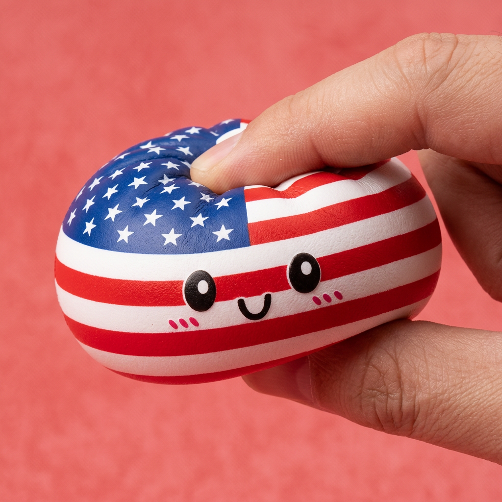 Squishy Dumpling USA – Kawaii Flaggen-Squishy — slow-rise Effekt, der Schaum federt langsam zurück