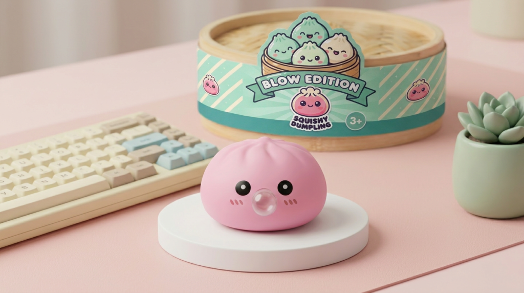 Dumpling Squishy Rosa Flauschwolke in seiner kawaii Umgebung