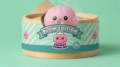 Dumpling Squishy Rosa Flauschwolke im Bambus-Dämpfkörbchen