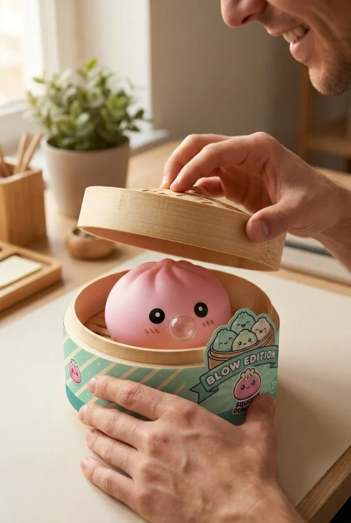 Dumpling Squishy Rosa Flauschwolke beim Auspacken