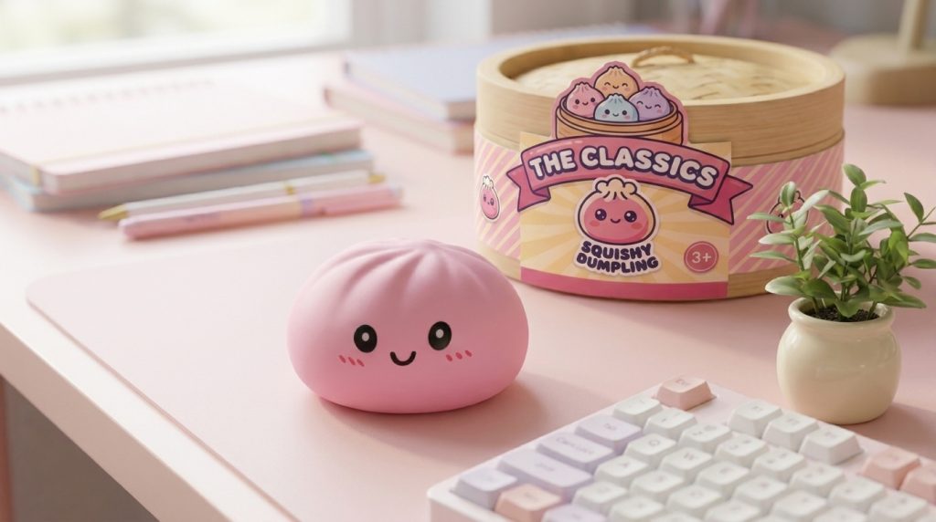 Pink Squishy Dumpling Blütenzart in seiner kawaii Umgebung