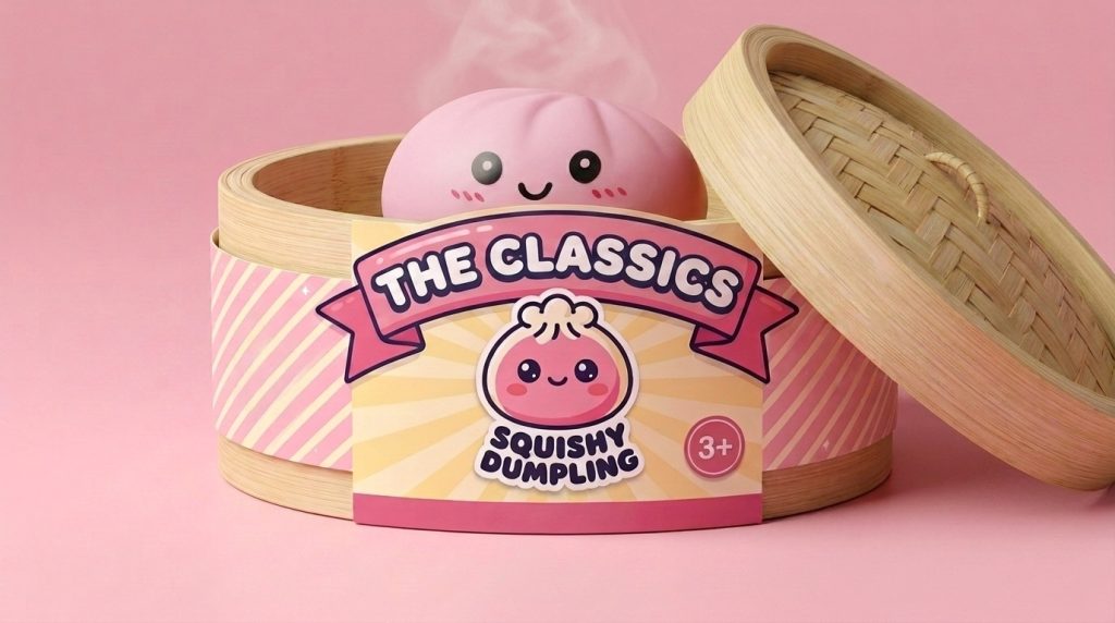 Pink Squishy Dumpling Blütenzart im Bambus-Dämpfkörbchen