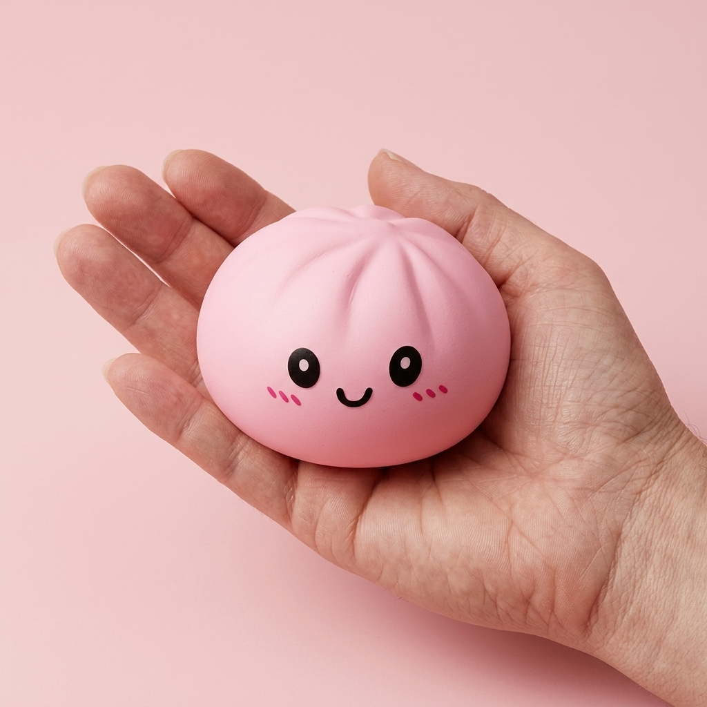 Pink Squishy Dumpling Blütenzart in der Hand gehalten, echte Größe