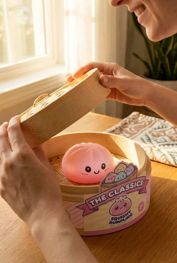 Pink Squishy Dumpling Blütenzart beim Auspacken