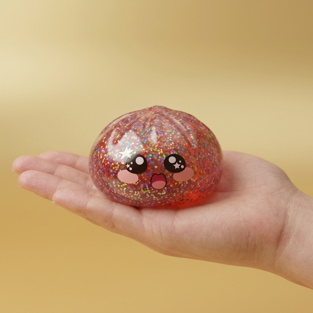 Galaxy Dumpling Squishy Rosa Kawaii in der Hand gehalten, echte Größe