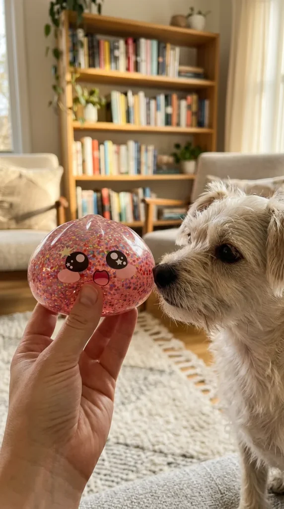 Galaxy Dumpling Squishy Rosa Kawaii mit einem Kuscheltier