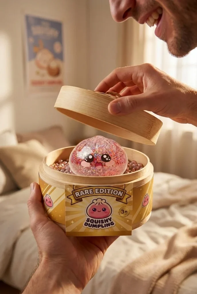 Galaxy Dumpling Squishy Rosa Kawaii beim Auspacken