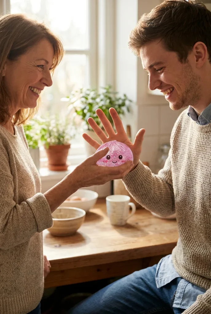 Glitter Dumpling Squishy Rosa Kawaii als Geschenkidee