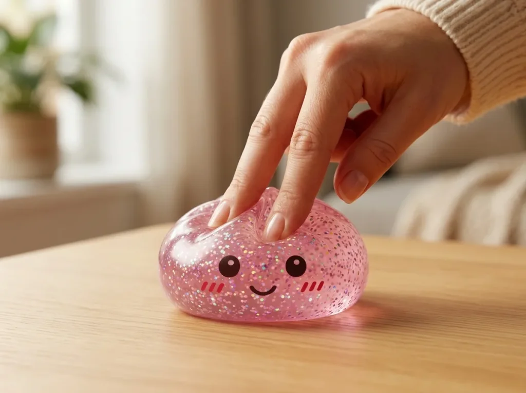 Glitter Dumpling Squishy Rosa Kawaii beim Drücken