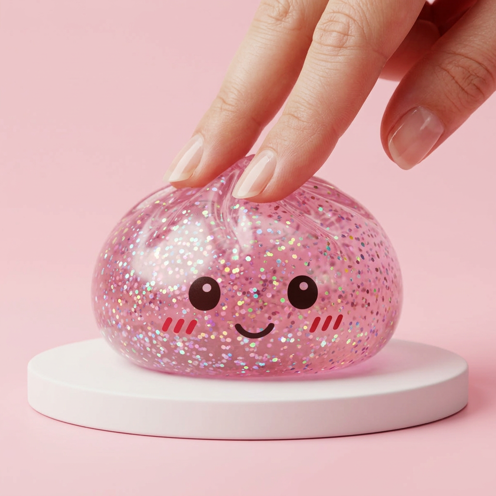 Glitter Dumpling Squishy Rosa Kawaii beim Drücken, weiches Material