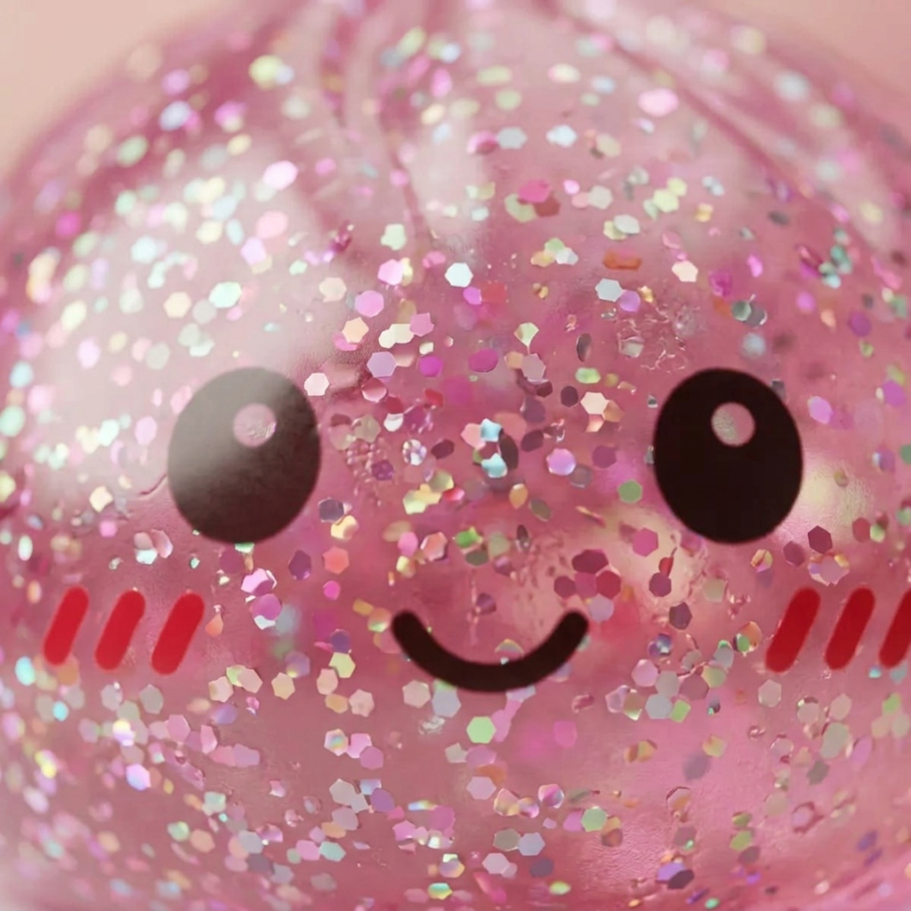 Glitter Dumpling Squishy Rosa Kawaii — Makro-Nahaufnahme der Textur