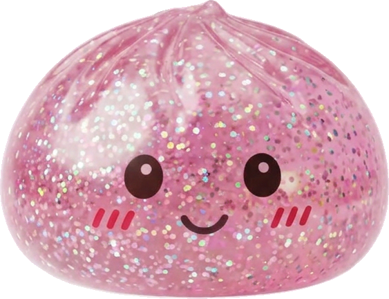 Glitter Dumpling Squishy Rosa Kawaii beim Drücken, weiches Material