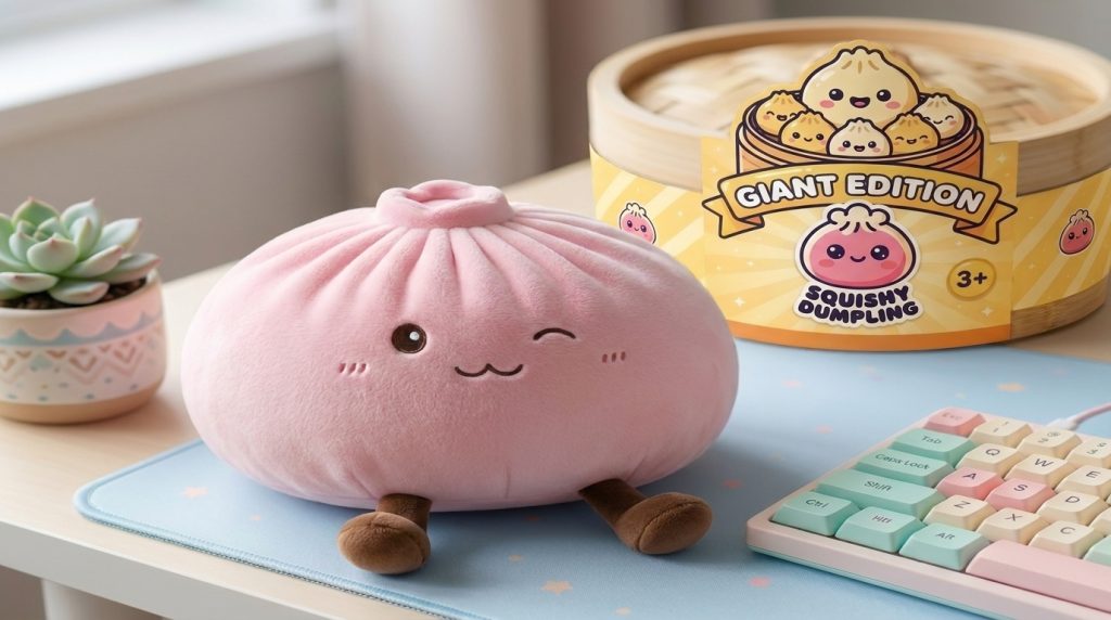 Squishy Dumpling Toy Rosa XXL in seiner kawaii Umgebung