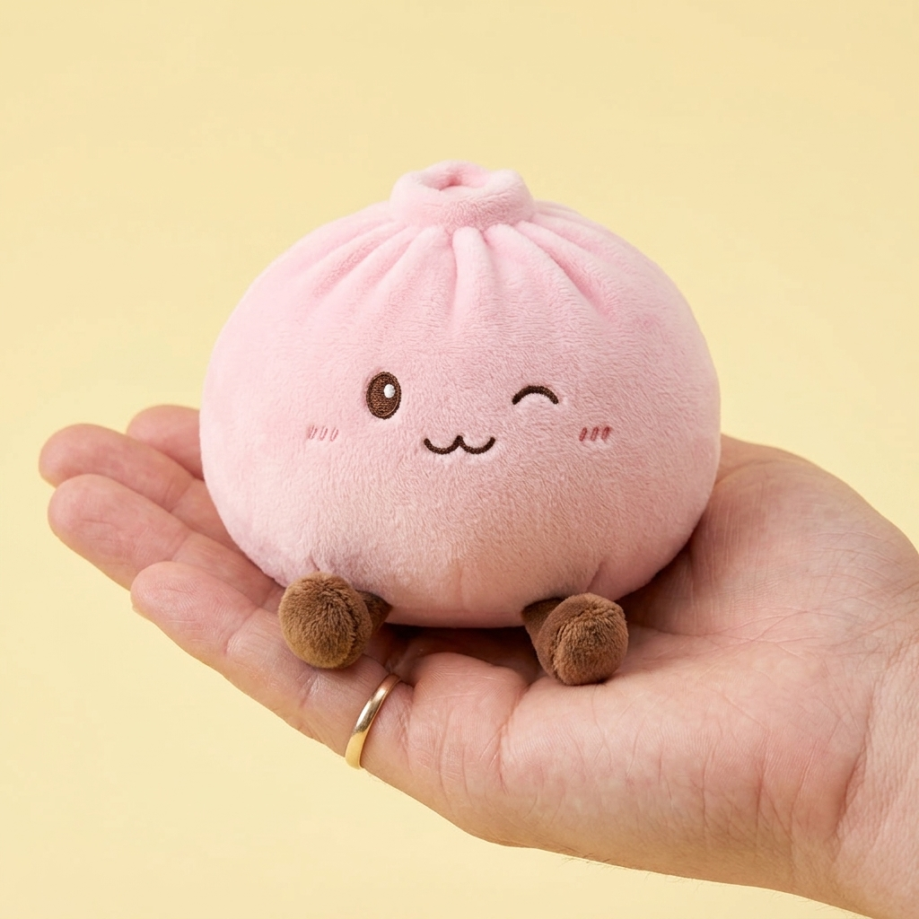 Squishy Dumpling Toy Rosa XXL in der Hand gehalten, echte Größe