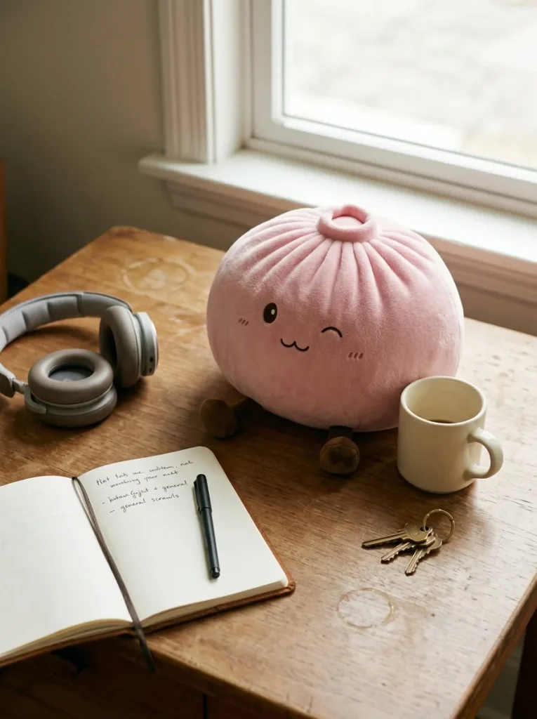Squishy Dumpling Toy Rosa XXL auf dem Schreibtisch