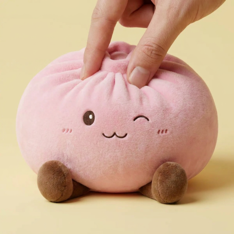 Squishy Dumpling Toy Rosa XXL beim Drücken, weiches Material