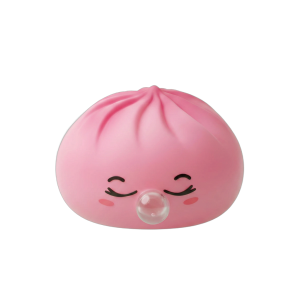 Dumpling Squishy Rosa Rare Blow mit Bambuskörbchen beim Drücken, weiches Material