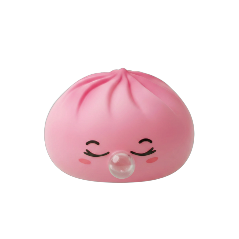Dumpling Squishy Rosa Rare Blow mit Bambuskörbchen beim Drücken, weiches Material