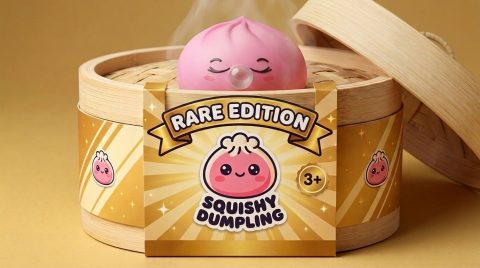 Dumpling Squishy Rosa Rare Blow mit Bambuskörbchen im Bambus-Dämpfkörbchen