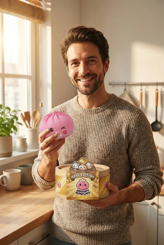 Dumpling Squishy Rosa Rare Blow mit Bambuskörbchen mit seiner Box