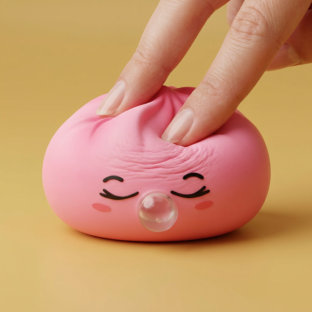 Dumpling Squishy Rosa Rare Blow mit Bambuskörbchen beim Drücken, weiches Material