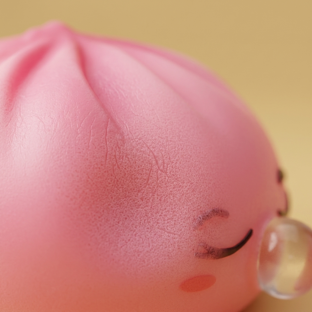 Dumpling Squishy Rosa Rare Blow mit Bambuskörbchen — Makro-Nahaufnahme der Textur