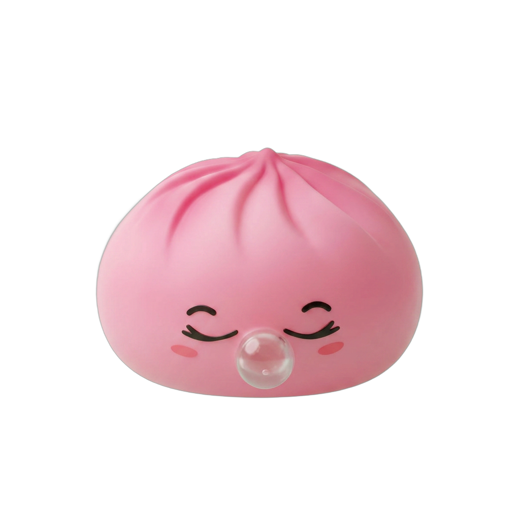 Dumpling Squishy Rosa Rare Blow mit Bambuskörbchen beim Drücken, weiches Material