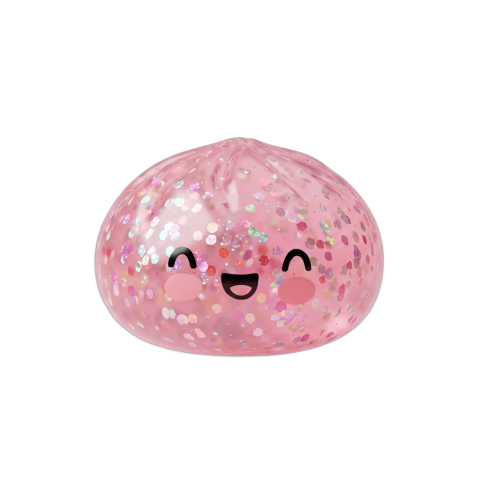 Dumpling Squishy Rosa Sparkle Bubblegum beim Drücken, weiches Material