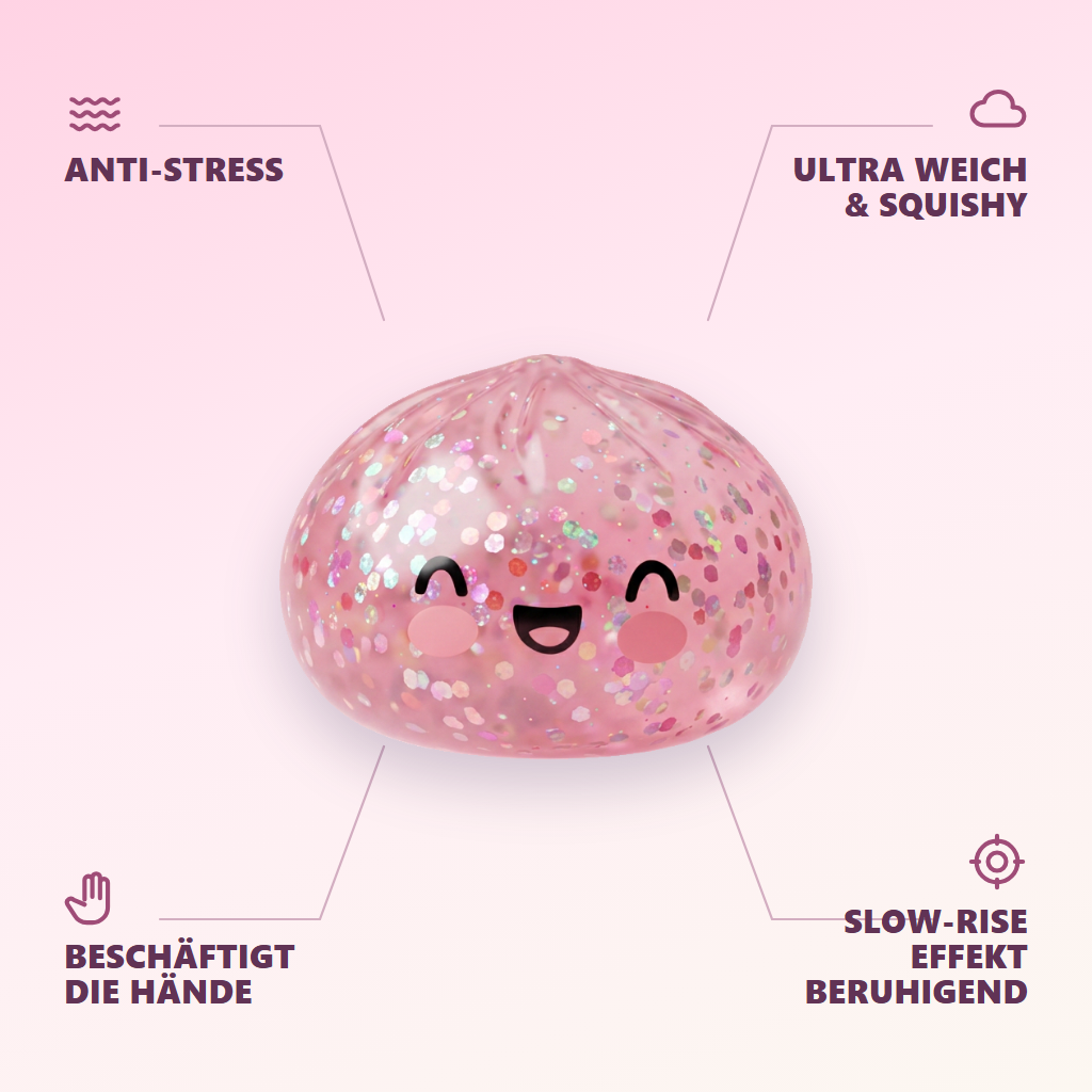 Dumpling Squishy Rosa Sparkle Bubblegum — seine Vorteile