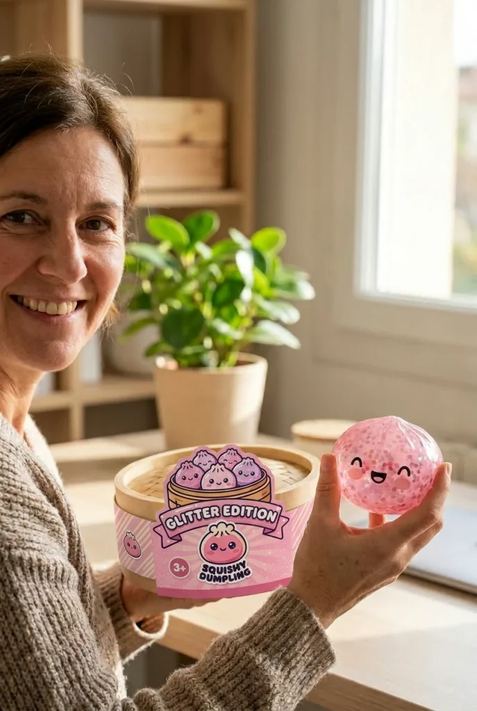 Dumpling Squishy Rosa Sparkle Bubblegum mit seiner Box