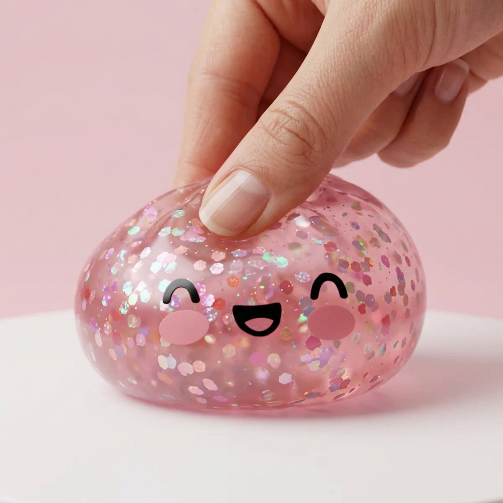 Dumpling Squishy Rosa Sparkle Bubblegum — slow-rise Effekt, der Schaum federt langsam zurück