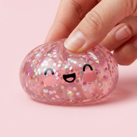 Dumpling Squishy Rosa Sparkle Bubblegum beim Drücken, weiches Material